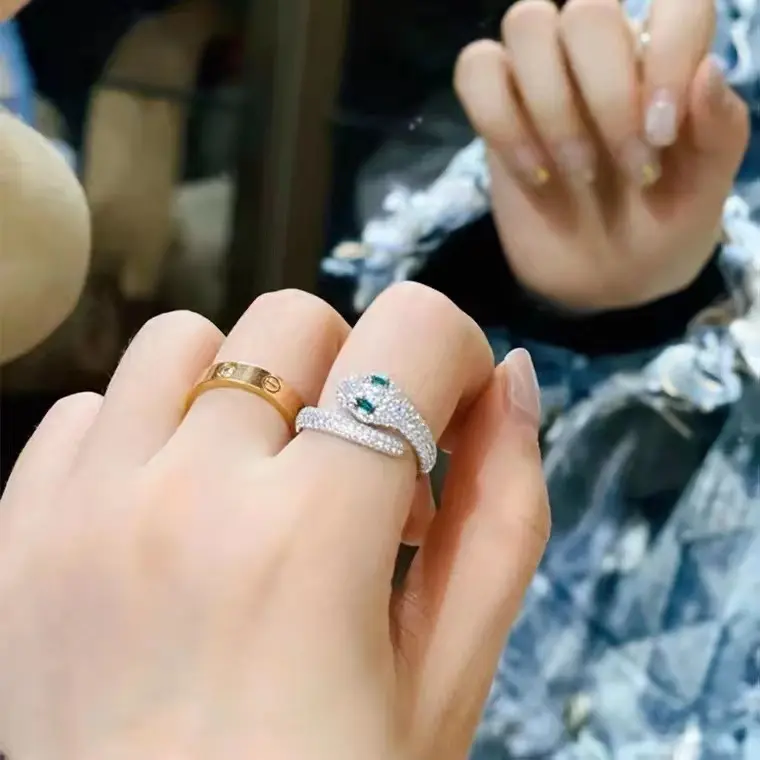 Type A   Silver Green Eyed Snake Ring