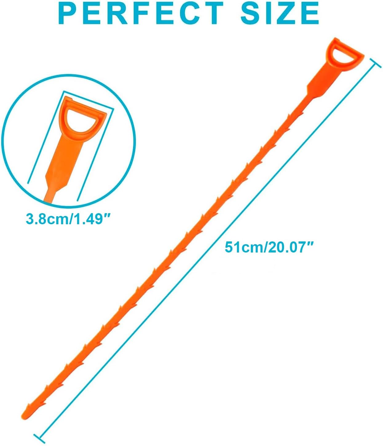 5Pcs Drain Snake, 20In Flexible Durable Sink Snake Auger Cleaner Tool with Barbed Teeth for Kitchen Bathroom Shower Tub Toilet Sewer, Clog Hair Remover Tool, Easy to Use Drain Opener, Orange