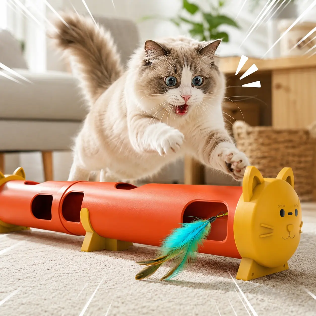 Automatic Interactive Cat Toy for Indoor Cats, Hidden Moving Feather Toy with Catnip & 3 Smart , Random Motion Self Play Exercise Toy for Bored Cats & Kittens pet toy handheld mode essential multi household perfect birthday gift ambush cute