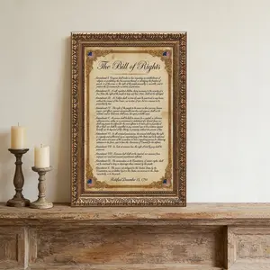 Vintage The Declaration Of Independence Poster Retro Classical Patriotism Posters History Art Canvas Print Painting Wall Decor for Office Living Room Classroom Decorations Golden frame and wood framed unframe
