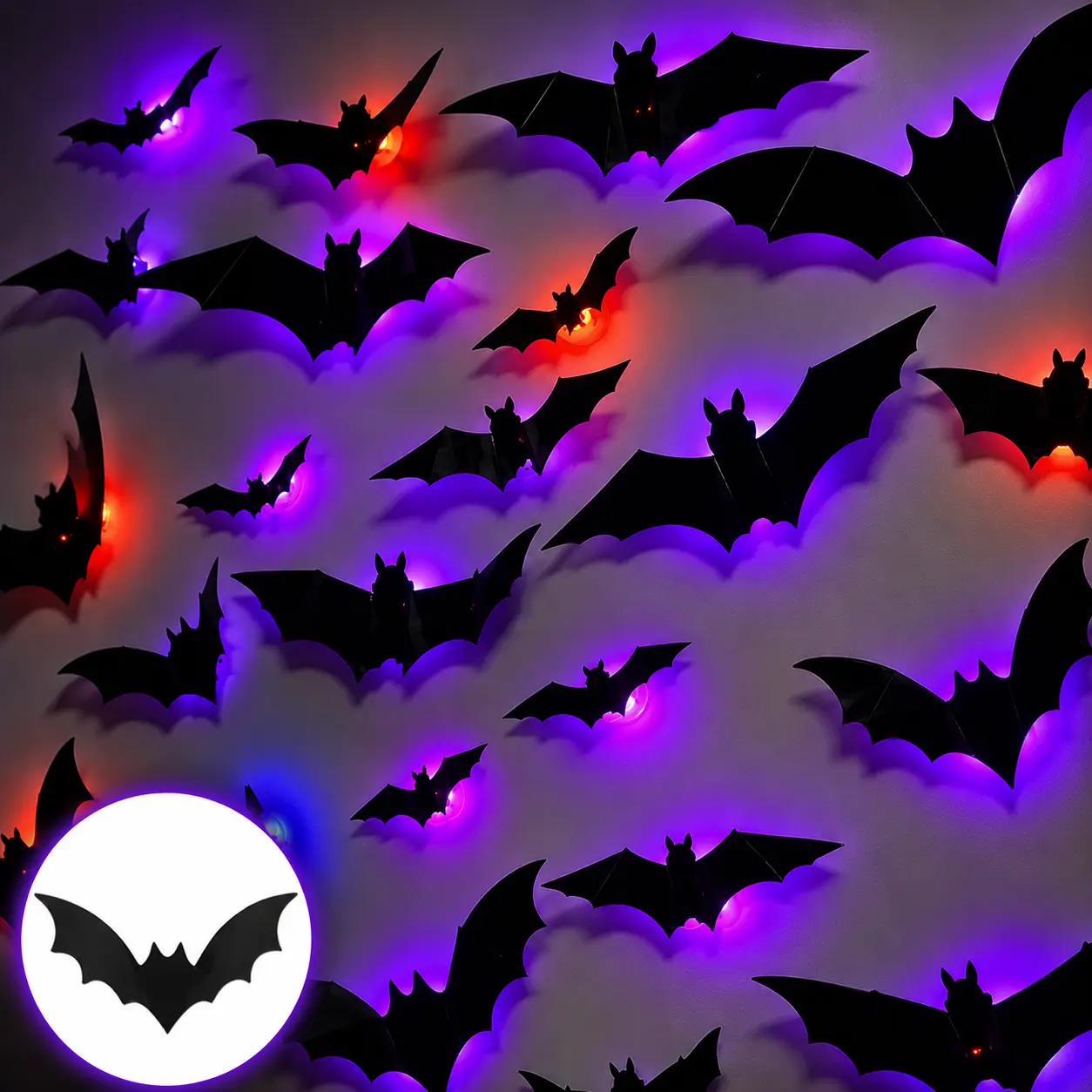 【2026 New Arrival】Bat Shaped Decorative Wall Sticker, PP Material, 24pcs/3D Glowing Bat Wall Sticker Set, Spooky Halloween Theme Wall Art Decoration, Decorative Stickers, Seasonal Decoration for Home Living Room Bedroom Hotel School Decoration Items