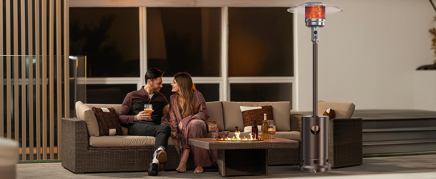 48,000 BTU Propane Heater Outdoor Patio Heaters , Patio Heater Deck Porch for Outdoor Use Camping Backyard Commercial with heels, Double-Layer Stainless Steel Burner, 87" H