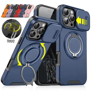 [Free !ship] for iPhone 17 Pro Max For iPhone Air 16 Pro Max 15 14 13 12 11 For MagSafe Case Magnetic Ring Stand Case Slide Lens Cover Ring Kickstand Holder Military Grade Shockproof Camera Protective Cover