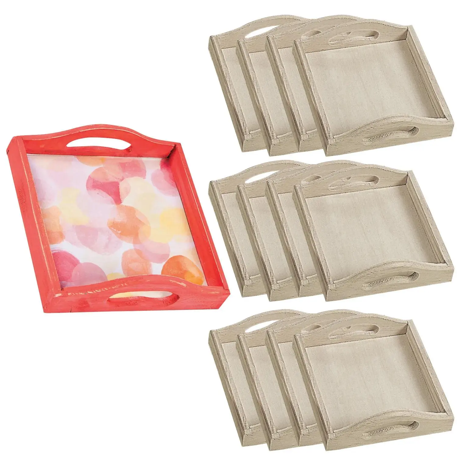 6" x 6" DIY Small Unfinished Wood Classic Serving Trays - 12 Pc.