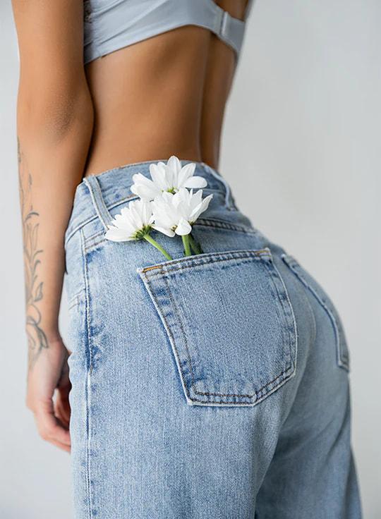 Enhanced Lift-Up Jeans - Fitted, Plain Style, Above the Ankle Length, Minimalist Denim Bottoms for Women