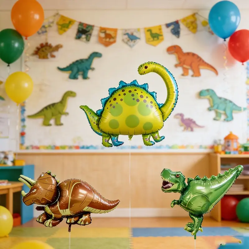Cartoon Mini Dinosaur Aluminum Foil Balloons, Balloon Set, Balloon Party Supplies, 6/12/18pcs Birthday Party Background Decorations, Dinosaur Theme Indoor Outdoor Photography Props, Balloon Garland