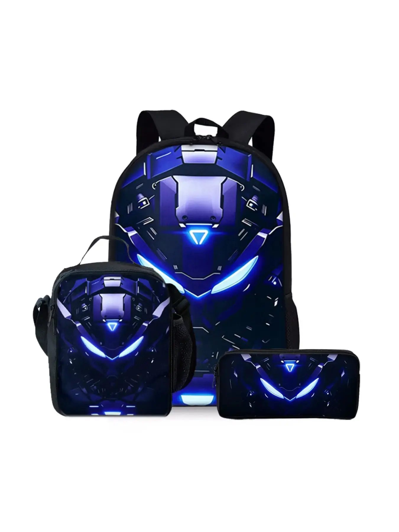 Robot Mechanical 2D Print Backpack Set, Travel Backpack Set, Lunch Bag, Pencil Case, Shoulder Bag, Casual Geometric Design, All Seasons, Three-Piece Set