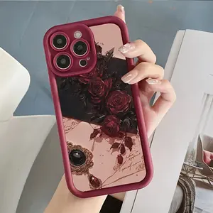 Wine Red Bamboo Spliced Retro Rose Phone Case Soft TPU protective case, compatible with iPhone 16,15,14,13,12,11,X,Pro Max,Plus Fits iPhone 11/12/13 Pro Max,14 Pro/14 Pro Max,15/15 Pro,16/16 Pro Max/16 Plus