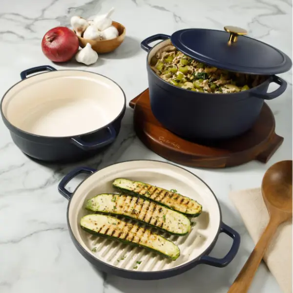 Enameled Cast Iron Cookware Set, 4 Piece, Stackable, 5.3 Qt Dutch Oven, Kitchen Cooking Set for Braising, Baking, Roasting and Everyday Meals