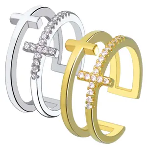 Zircon double cross ring for men and women Fashion open adjustable jewelry couple gift anniversary birthday party