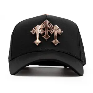 Barbas Hats Chrome Rose Gold – Premium Black Adjustable Snapback with 3D Chrome Metal Crosses, Trendy Streetwear Baseball Cap