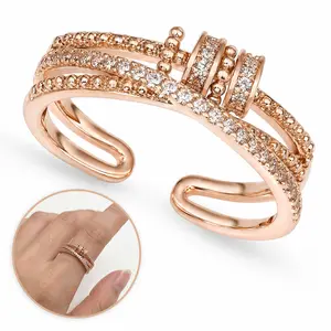Rose Gold Zircon Open Adjustable Stainless Steel Fidget Ring - Stress Relief Jewelry Gift
