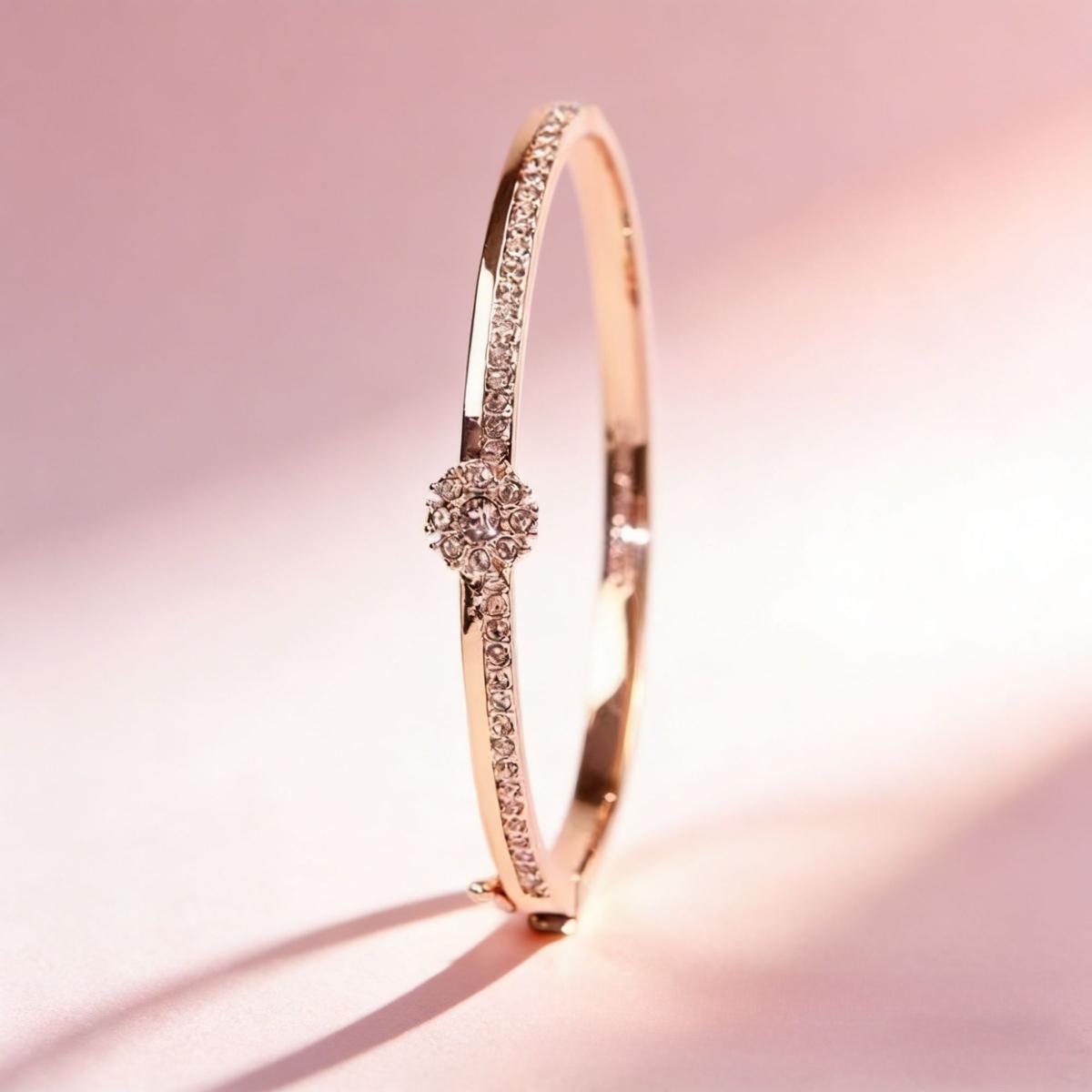 Luxury Round Center Stone Pavé Bangle Bracelet for Women, Elegant Polished Sparkle Hinged Bangle, Premium Statement Cuff Bracelet, Trendy Aesthetic Formal Jewelry, Timeless Anniversary Birthday Gift for Her