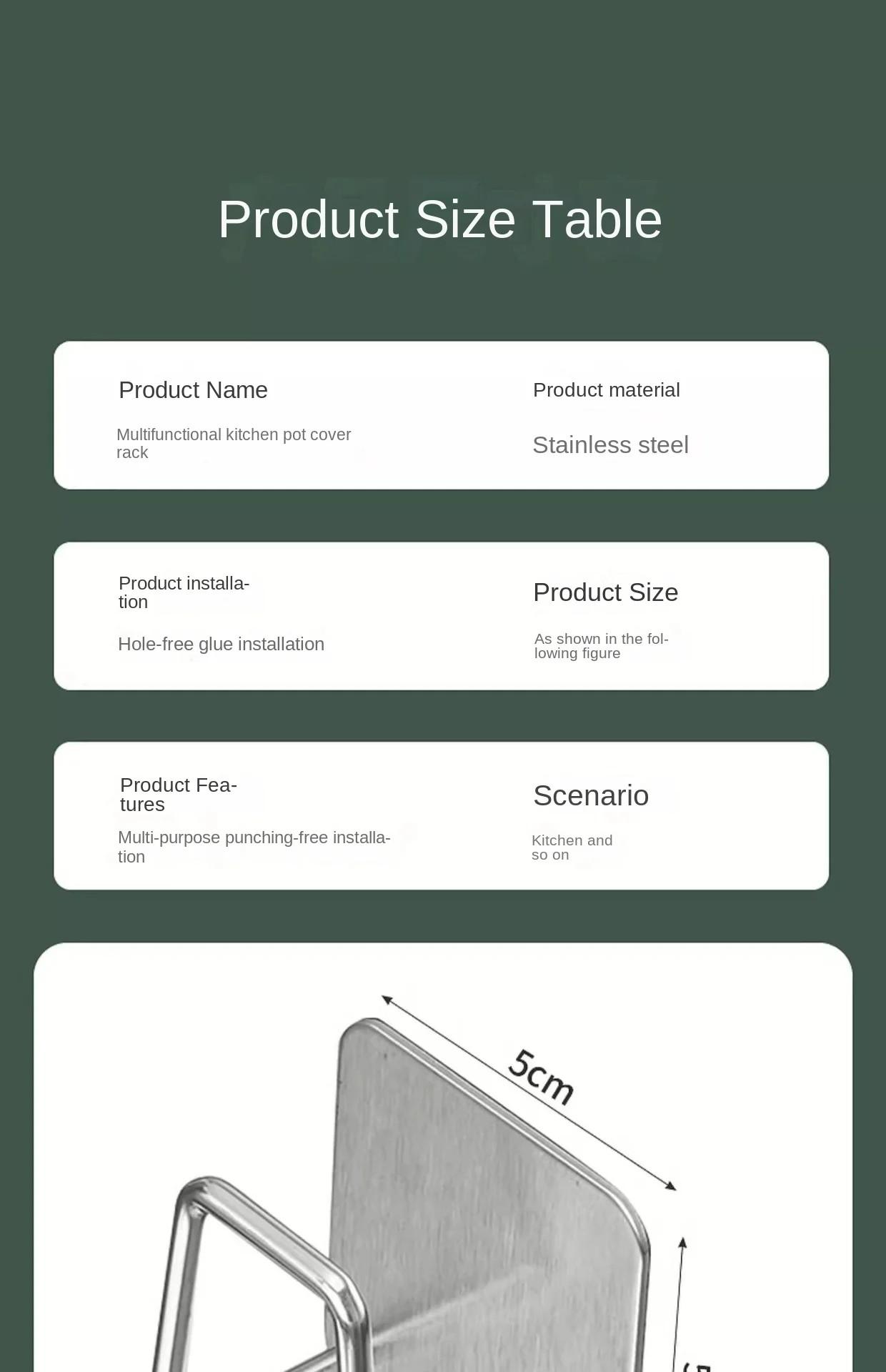 Wall-Mounted Non-Perforated Stainless Steel Kitchen Storage Rack for Pot Covers and Cutting Boards, Ideal for Cabinet Organization NONE