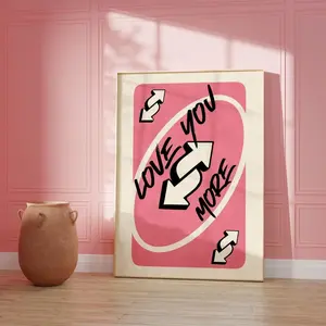 "Love You More Uno Reverse" Color Retro Wall Art Printable: Playing Card Wall Art, Girly Wall Art for Valentine's Day, Preppy and Trendy Poster. Without Frame funny wall art Decor Kitchen