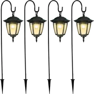 4 Pack Solar Hanging Lights Outdoor, Solar  Garden Decorative Lanterns with 4 x 38 Inch Shepherd Hooks,  Landscape Lighting for Lawn Patio Yard Pathway Driveway, Warm White