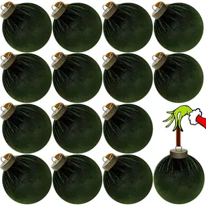 15 count  Christmas Balls, 3.15" Large  Christmas Ornaments Balls, Plastic Shatterproof Flocked Ornaments for Xmas Tree Holiday Party Decorations (B - Green)