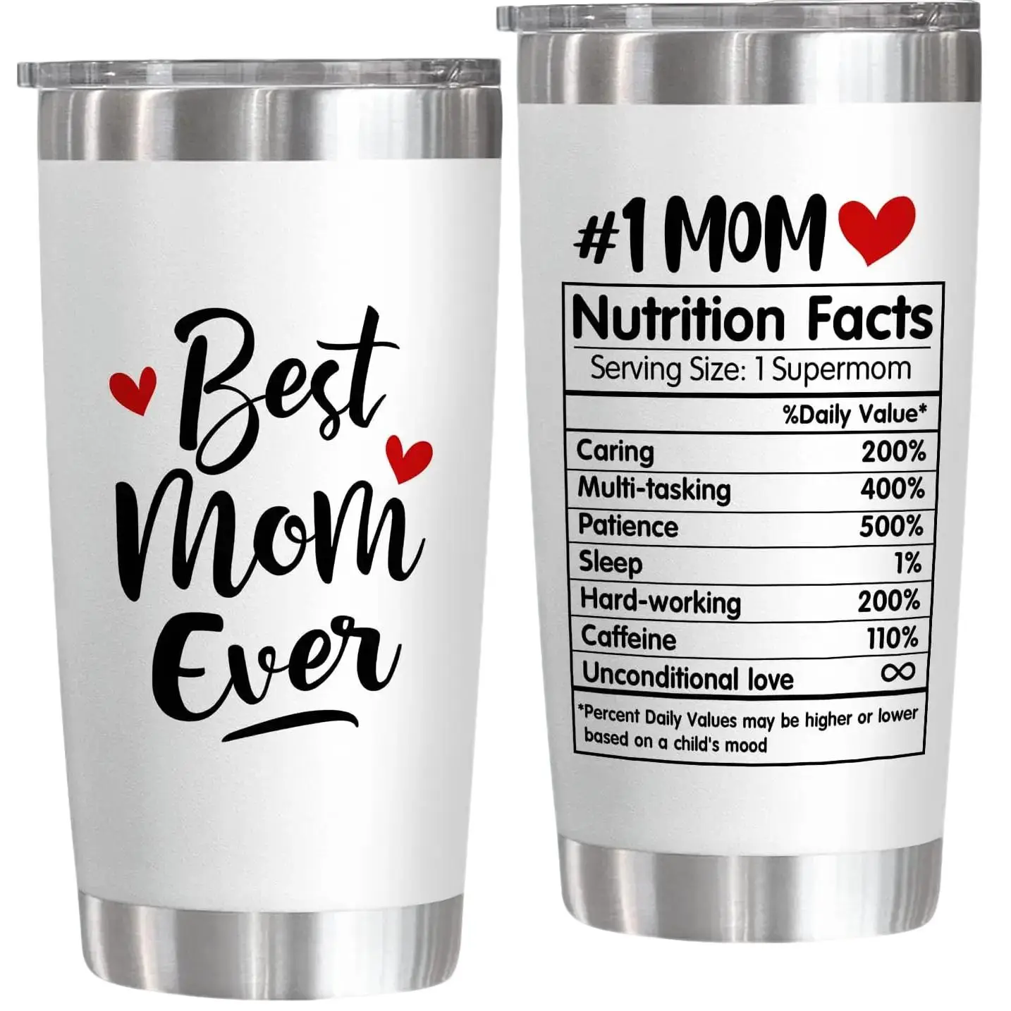 20oz Stainless Steel Vacuum Flask, 1 Count White Best Mom Nutrition Facts Themed Coffee Cup, Insulated Tumbler for Home Office Use, Gifts for Mom Gran
