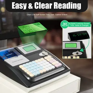 Valentine's Day Electronic Cash Register 48 Keys US Standard Thermal Print 8 Digit LED 100-240V Black For Supermarket Retail Restaurant Store Owners