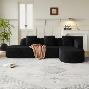 111.8" L-Shaped Curved Modular Sectional Sofa, Oversized Corner Couch with Lychee-Textured Long-Pile Polyester Fabric, Curved Backrest & 3 Throw Pillows – Modern Comfy Sofa for Living Room, Apartment, Family Room