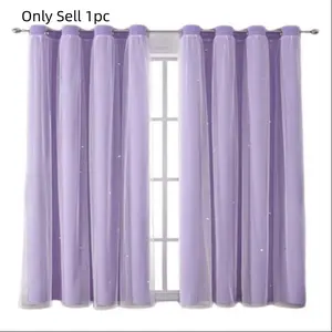 1 Count Romantic Blackout Curtains with Star Cutouts, Easy Installation Top Ring Design, Contemporary Style Drapes for Bedroom & Living Room, Room Decor Curtain, Window Curtain