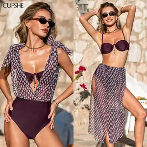CUPSHE TikTokShopSpringGlowUp Bonbon Geo Multi-Way Sweetheart Neckline Underwire Classic Bum Coverage Swimsuit Swimwear Bikini Set