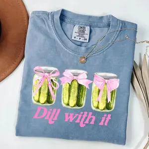Comfort Colors Funny Dill With It Pickle Shirt, Cute Pickle Lovers Tee, Coquette Pickle Jars Sweatshirt, Cute Women Gift for Women, Summer Vacation Shirts - TrendWear USA