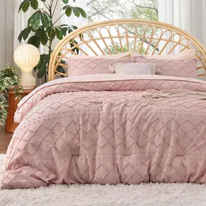 California King Comforter - Coral Pink Comforter, Boho Tufted for, 3 Farmhouse for Seasons, Fluffy with 2 Pillow Shams