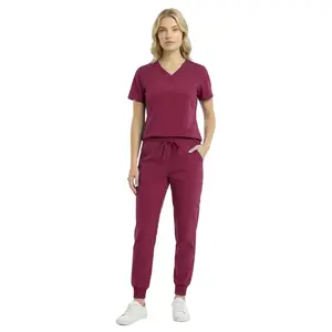 M&M SCRUBS Women’s Jogger Scrub Set 4-Way Stretch V-Neck Nurse Scrubs Uniform Medical Scrub Top and Jogger Pants with Pockets Breathable Moisture Wicking Workwear for Nurses