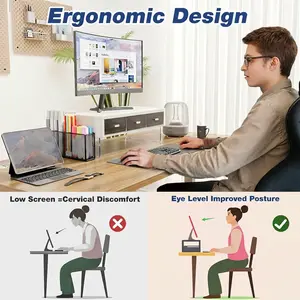 Desktop Organization Set — Computer Monitor Riser with Drawer (with Removable Legs), Laptop Stand, and Office Supply Organizers