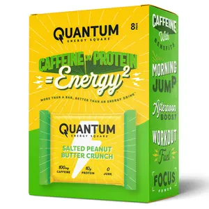 Quantum Energy Square Healthy Protein Energy Bars Salted Peanut Butter Crunch 8Pk Snack - Organic Caffeine with Balanced Macronutrients, 10g Plant-Based Protein, Vegan, Gluten-Free, Non-GMO
