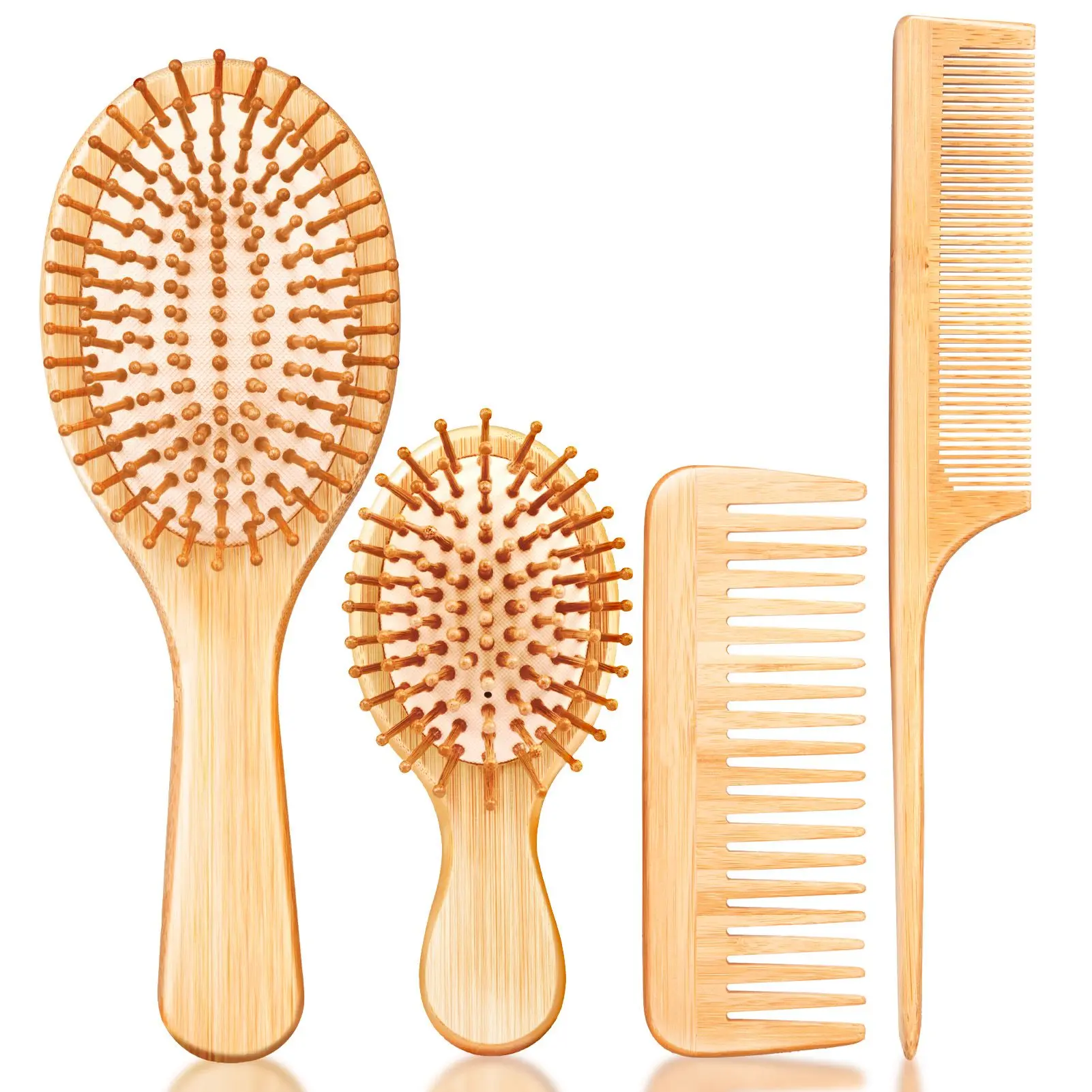 Natural Bamboo Hair Brushes and Combs Set - Detangling Brush for Wet & Dry Hair, Suitable for All Hair Types Natural Bamboo Hair Brushes and Combs Set - Detangling Brush for Wet & Dry Hair, Suitable for All Hair Types