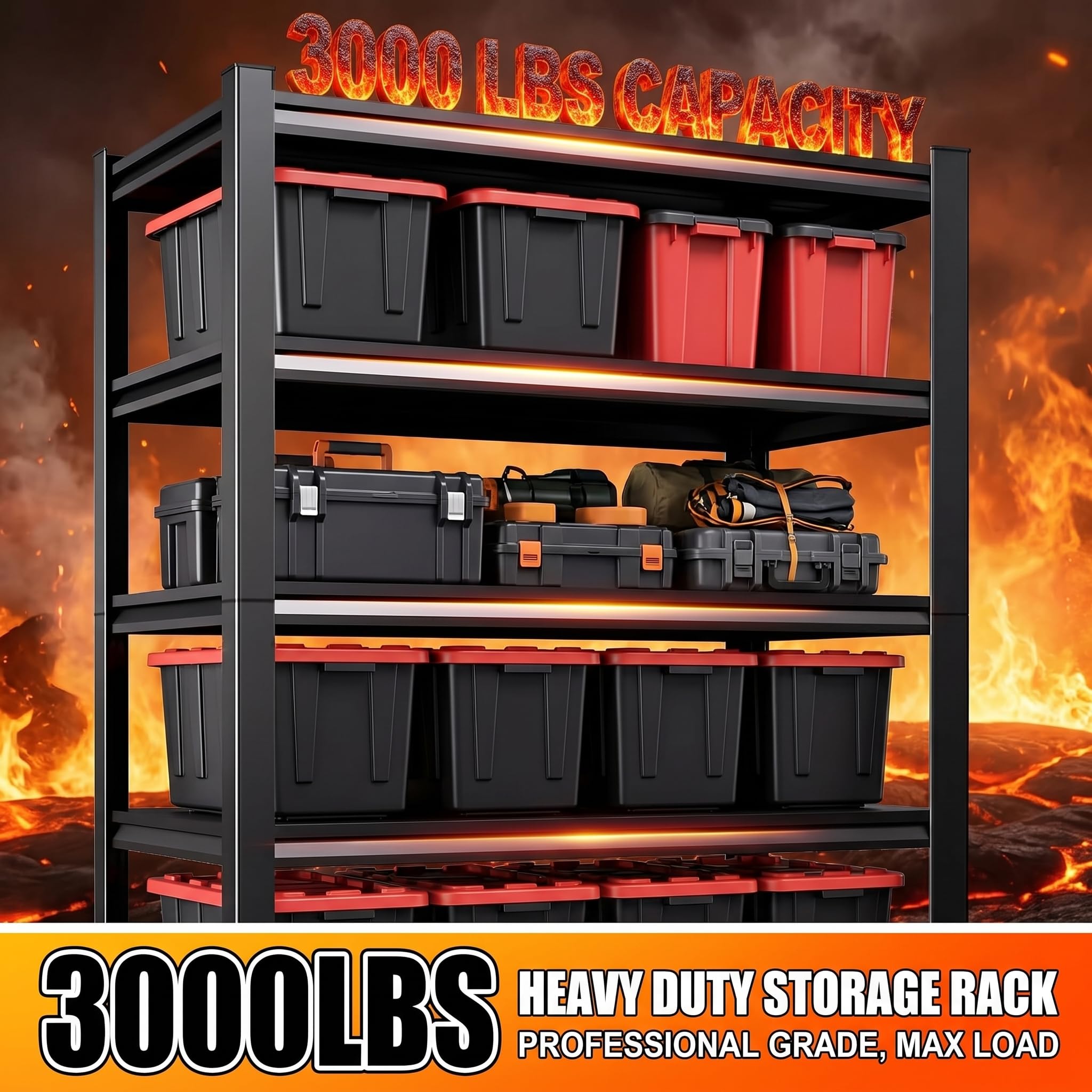 3000 Lbs Heavy-Duty 5-Tier Metal Garage Shelf Unit, Adjustable Industrial Steel Storage Rack for Pantry, Kitchen, Basement, and Warehouse