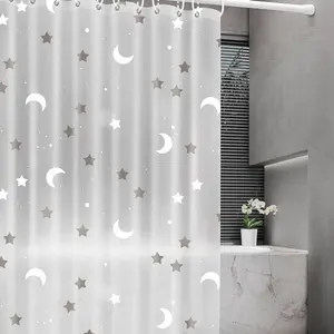 [Waterproof Shower Curtain Liner] 1pc Thick PEVA Waterproof Shower Curtain Liner - Romantic Raindrop Stars Moon Pattern - Translucent Bathroom Bathtub Bath Curtains with Hooks Bathroom Accessories