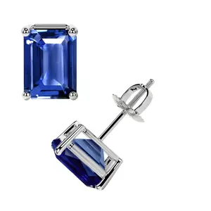 Classic Four Prong Emerald Cut Blue Sapphire Stud Earrings (1.40cttw)- EBS003-6X4-AAA