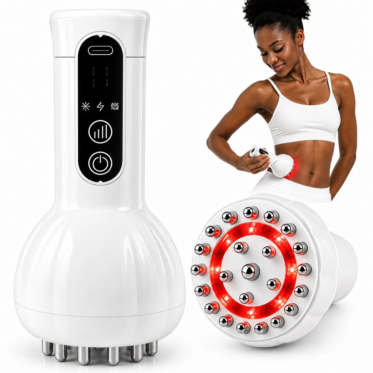 Medcursor Adjustable Lightweight 3-in-1 Lymphatic Drainage Massager - Full Body Device with Red Light Therapy, EMS Microcurrent, Vibration, Fascia Tool for Cellulite, Relaxation, Ideal Wellness Gift (Lightweight Massage Devices Category)