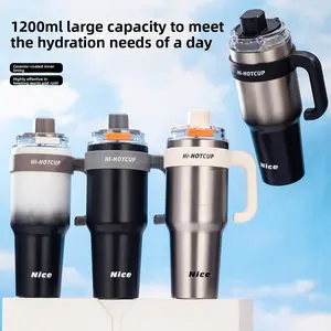 40oz Ceramic Insulated Tumbler with Handle & Straw – Large Capacity Travel Mug for Coffee, Leak Proof Thermos Cup for Car, Gym & Office