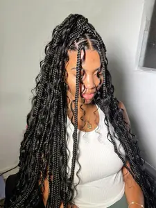 36 Inch Long Box Braided Wigs for Women, Gorgeous Fluffy Wigs without Bangs, Synthetic Braided Full Lace Wigs for Party, Daily Use, Synthetic Curly Wigs