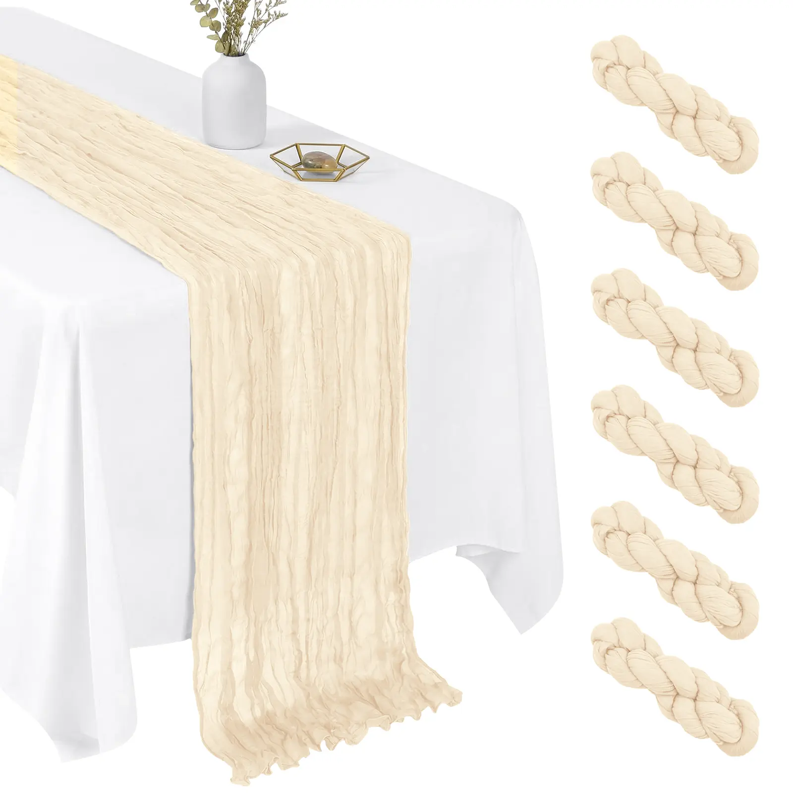 6Pack Cheesecloth Table Runner 17x108 Inch, Multiple Colors - Boho Sheer Gauze for Wedding, Baby Shower, Party & Home Decor