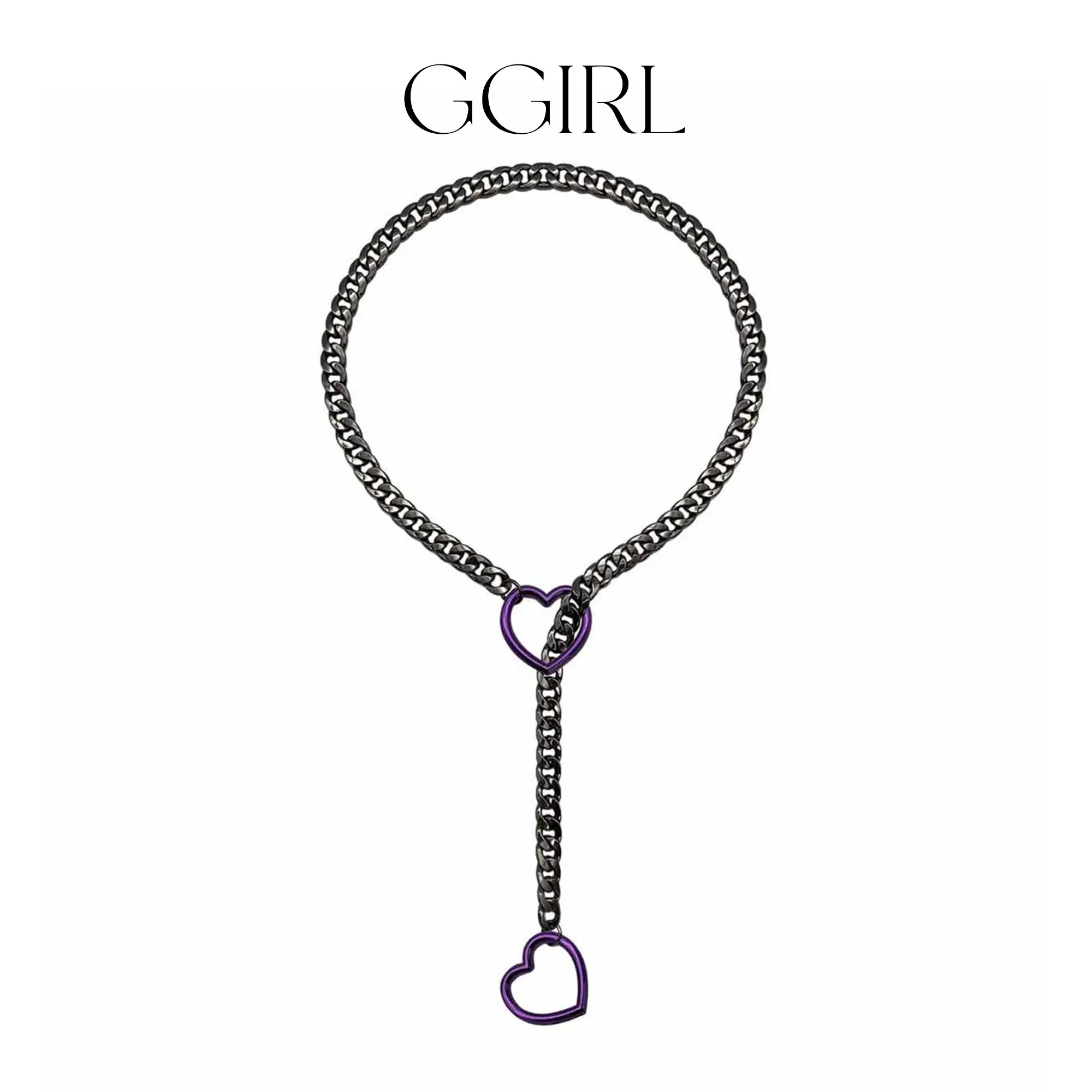 GGIRL Women's Unisex Heart Necklace - Punk Rock Stainless Steel O-Ring Cuban Link Y-Chain Pendant, Adjustable Non-Tarnish Jewelry, Gifts for Women, Accessories Adults for Daily Beach Parties, Heart Necklaces
