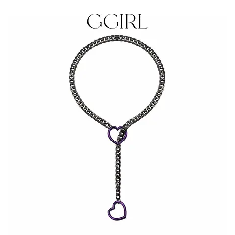 GGIRL Women's Unisex Heart Necklace - Punk Rock Stainless Steel O-Ring Cuban Link Y-Chain Pendant, Adjustable Non-Tarnish Jewelry, Gifts for Women, Accessories Adults for Daily Beach Parties, Heart Necklaces