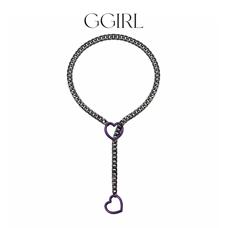 GGIRL Women's Unisex Heart Necklace - Punk Rock Stainless Steel O-Ring Cuban Link Y-Chain Pendant, Adjustable Non-Tarnish Jewelry, Gifts for Women, Accessories Adults for Daily Beach Parties, Heart Necklaces
