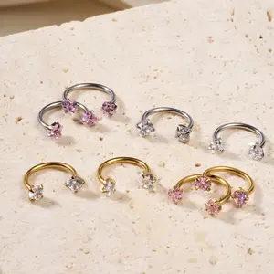 18G/20G Horseshoe Nose Ring Nose Hoop Internally Threaded Double Gems Nose Ring with Free Ball Holder And Taper For Daith Tragus Earring Hoop Helix Piercing Jewelry 8mm
