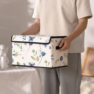 Floral Patterned Lidded Storage Box with Handles, Perfect for Bedroom Wardrobe Organization & Under-Bed Storage, Ideal for Clothes, Blankets, Sheets & Toys