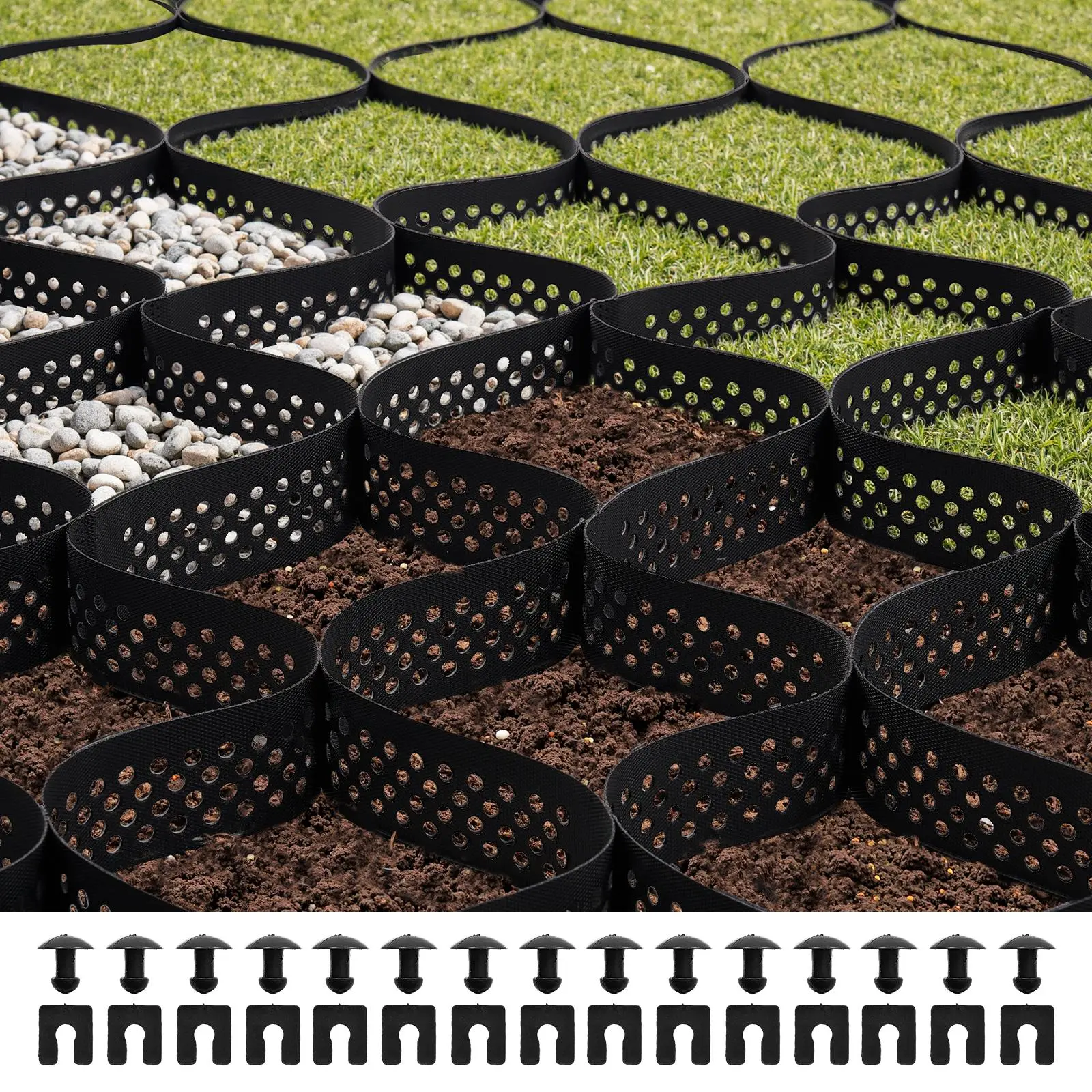 【summerfinds】VEVOR Gravel Grid, 3 Inch Depth, 24.93 x 9.52 FT / 7600 x 2900 mm, 1880 LBS Per Sq ft Grass Ground Retainer, Permeable Geo Grids Driveway Stabilization, for Garden, Patio, Walkway, RV Parking Slopes
