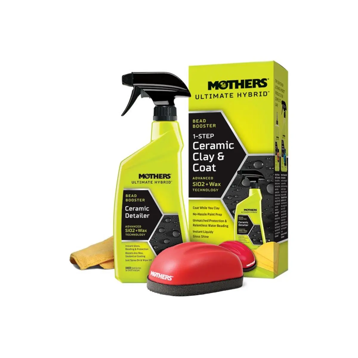 Mothers 7260 Ulti Hybrid 1-Step Ceramic Clay & Coat, 24oz Ceramic Coating Car, Advanced SiO2 + Wax Tech, Seamless Surface Prep, Prevents Deterioration, Instant Liquidy Gloss, for Car Owners, Glossy Finish, One Step
