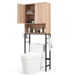 COSTWAY - Over The Toilet Storage Cabinet with 2 Doors and Adjustable Shelf-Natural
