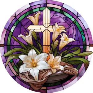 Easter Sign, Religious Easter Lily Sign, DECOE-5170, 10" Metal Round