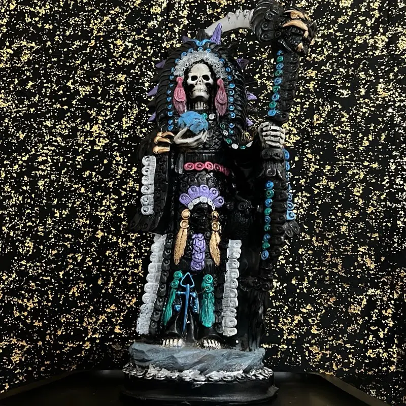 Consecrated 16.5in Black Aztec Santa Muerte Protection Statue
