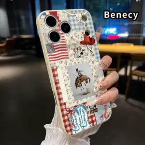 Straight Edge Phone Case for iPhone 17 15 16 14 Pro Max 13 12 11 XR XS Plus Air E Cowboy Dreamscape Pattern Pocket-Friendly Shockproof Liquid Silicone Protective Soft Smartphone Casing